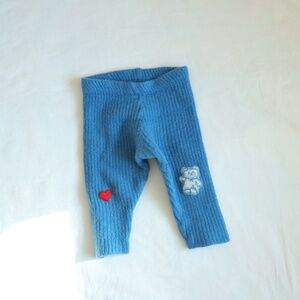 Merino Wool Baby Disana Blue Knitted Pants with Vintage Patches / 6-12M